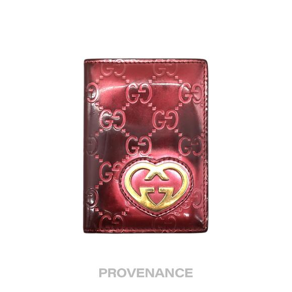 🔴 Gucci Heart Pocket Organizer Wallet - Pink Metallic Leather - Picture 1 of 7